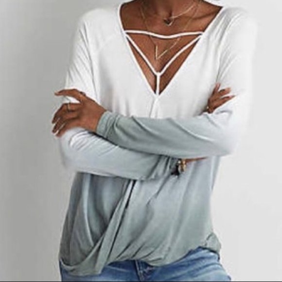 American Eagle Outfitters Tops - AEO Soft & Sexy ombré faux wrap long sleeve top